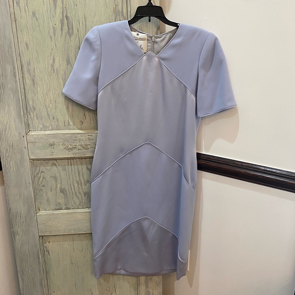 Travilla For Saks Fifth Avenue Vintage Silver/Blue Sleeved Dress Size 8